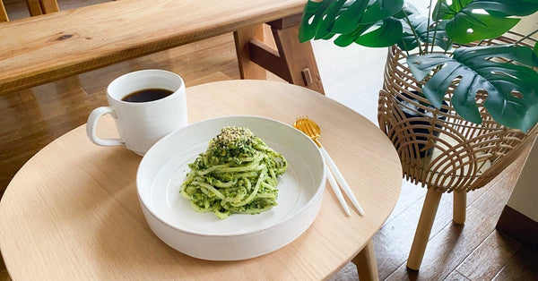 ノンオイル!乾燥小松菜のジェノベーゼソースパスタ